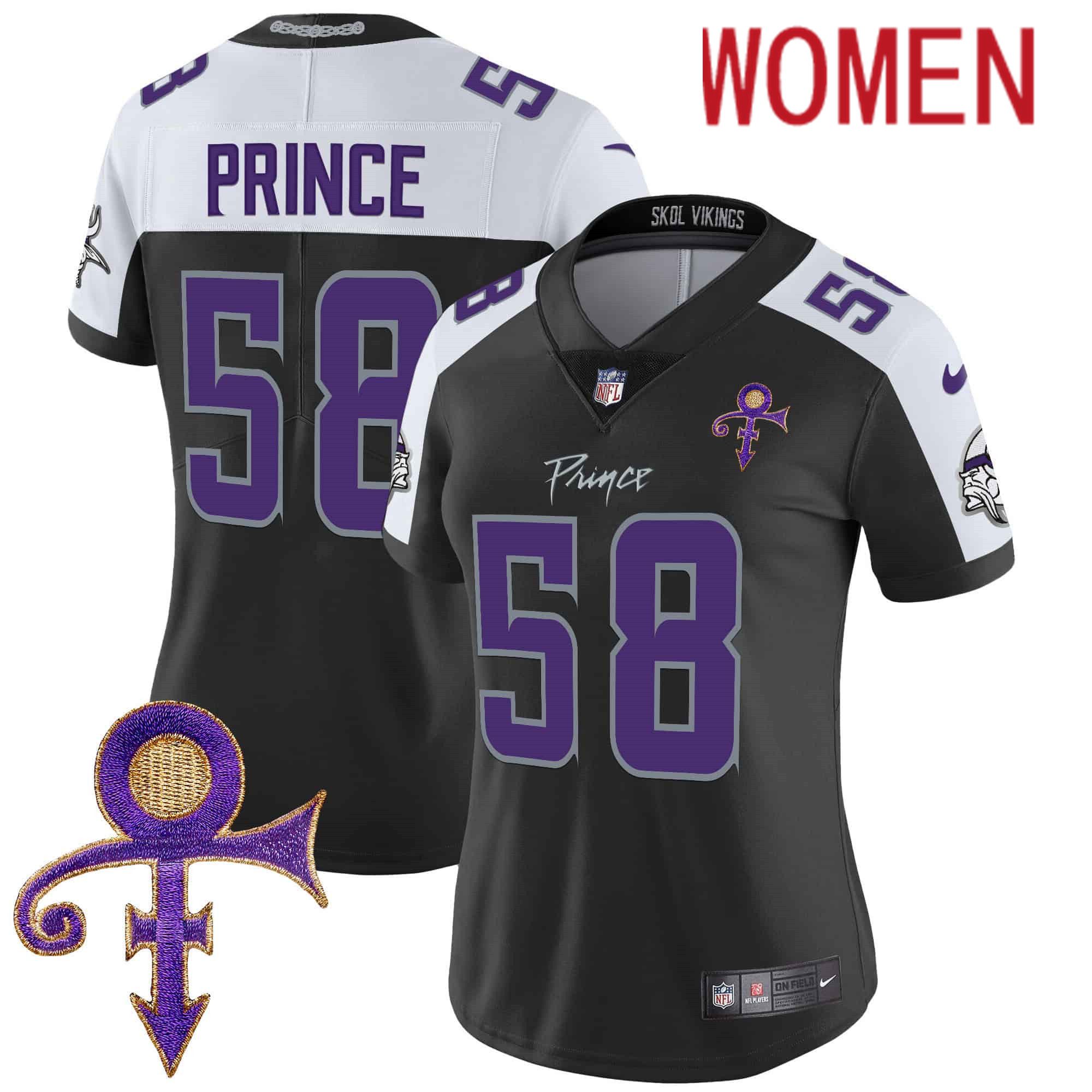 Women Minnesota Vikings #58 Prince Black 2024 Nike Prince Vapor Limited NFL Jersey